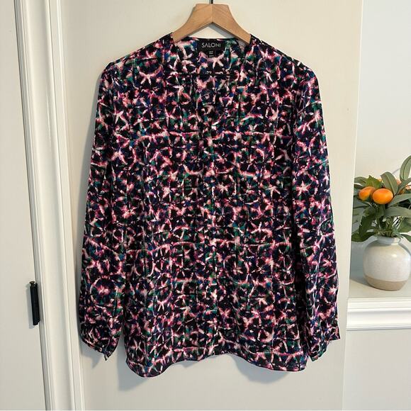 SALONI Pink Black Silk Printed Long Sleeve Blouse 10 - Picture 4 of 8